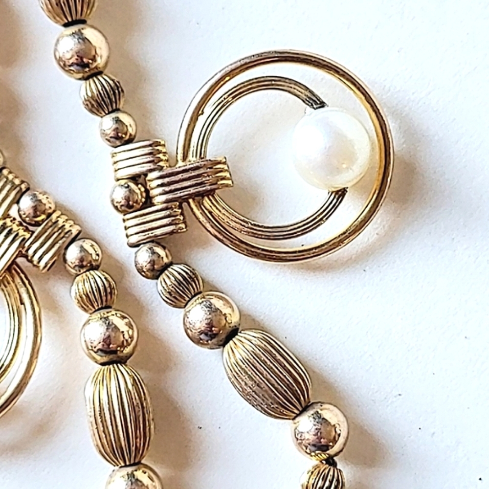 Art Deco Gold-filled Necklace with Genuine Pearls Signed AMCO - Picture 5 of 15